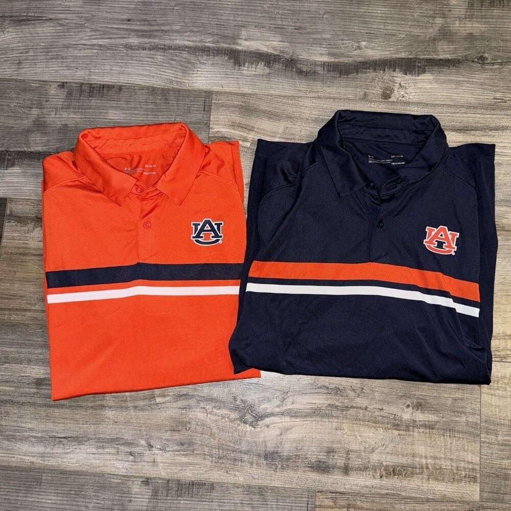 Auburn University Tigers Under‎ Armor Large Polo Shirts - Lot of 2